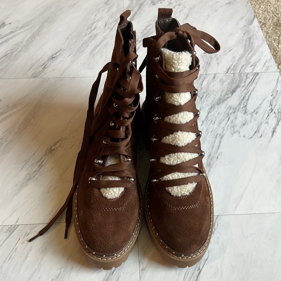 Steve Madden Rainier cognac suede leather platform lace up combat boots 10 - Picture 3 of 10